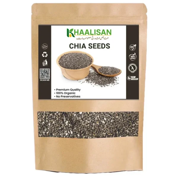 Premium Chia Seeds (چیا سیڈز) – 100% Natural, Organic & High in Omega-3 | Superfood for Health & Weight Loss Chia seeds (چیا سیڈز) have become a popular superfood known for their impressive health benefits. Whether you're wondering how to eat chia seeds, what their meaning is in Urdu, or the chia seeds benefits for females and skin, this article will guide you through everything you need to know — including nutrition, side effects, and delicious recipes. What Are Chia Seeds? Chia Seeds Meaning in Urdu: چیا کے بیج Chia seeds come from the Salvia hispanica plant, native to Central America. These tiny black or white seeds were once a staple in Aztec and Mayan diets, known for boosting energy and endurance. How to Eat Chia Seeds You can easily incorporate chia seeds into your diet in various ways: Soak in water or milk for 30 minutes to make a gel Mix into yogurt or smoothies Add to oatmeal or overnight oats Sprinkle over salads, soups, or desserts Use in baking (bread, muffins, cookies) Tip: Always soak chia seeds before eating to improve digestion and prevent choking. Chia Seeds Benefits ✅ 1. Weight Loss Support High in fiber, chia seeds absorb liquid and expand in your stomach, making you feel full longer and helping control appetite. ✅ 2. Heart Health Rich in omega-3 fatty acids, they help lower blood pressure and reduce the risk of heart disease. ✅ 3. Bone Strength Packed with calcium, magnesium, and phosphorus — key nutrients for strong bones and teeth. Chia Seeds Benefits for Females Helps balance hormones naturally Supports iron and calcium levels during menstruation and pregnancy Provides energy and reduces inflammation Supports skin health (see below) Chia Seeds Benefits for Skin Hydration: They retain moisture and help keep skin soft Anti-Aging: Full of antioxidants that fight free radicals Acne Control: Their anti-inflammatory properties reduce breakouts Chia Seed Nutrition (Per 2 Tablespoons / 28g) Nutrient Amount Calories 138 Fiber 11g Protein 4.4g Omega-3 5g Calcium 18% of Daily Value Magnesium 30% of Daily Value Chia seeds are gluten-free, plant-based, and a complete protein source. Chia Seeds Recipes 1. Chia Pudding Mix 1 cup milk, 3 tbsp chia seeds, and a bit of honey or fruit. Let it sit overnight in the fridge. 2. Lemon Chia Detox Drink Add 1 tbsp soaked chia seeds to a glass of lemon water. Drink in the morning. 3. Fruit Smoothie with Chia Blend banana, yogurt, berries, and 1 tbsp chia seeds for a nutrient-rich smoothie. Dangers of Chia Seeds / Chia Seeds Side Effects While chia seeds are safe for most people, consider the following side effects: Bloating or gas if eaten in excess Choking hazard if eaten dry (always soak) Allergic reaction (rare, but possible) Digestive discomfort in people with sensitive stomachs Recommended intake: Start with 1 tablespoon daily and increase gradually. Conclusion Chia seeds (چیا سیڈز) are a powerful, all-natural superfood packed with nutrition. Whether you're looking to improve skin, support weight loss, or boost overall wellness, chia seeds are a must-have in your kitchen. 🌿 Order pure and premium quality chia seeds now at Khaalisan.com — your trusted source for natural and organic products.