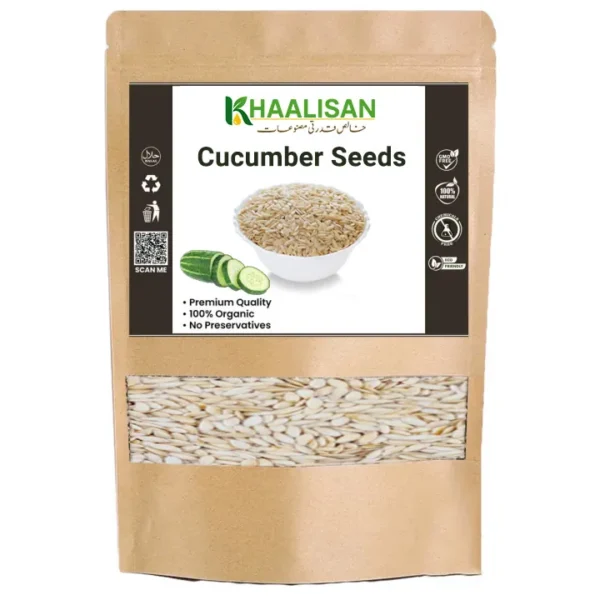 Organic Cucumber Seeds – Supports Brain Function, Aids Weight Loss, Enhances Digestion & Heart Health Naturally Cucumber Seeds (کھیرے کے بیج) are packed with fiber, antioxidants, and cooling properties. Promote digestion, hydration, and natural detox. 100% pure and natural seeds by Khaalisan.com – perfect for snacking, herbal remedies, or seed mixes.