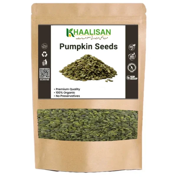 Pumpkin Seeds (کدو کے بیج) – Protein, Zinc, Energy | Khaalisan.com Pumpkin Seeds (کدو کے بیج) are loaded with protein, zinc, magnesium, and healthy fats. Boost immunity, improve prostate and heart health, and support restful sleep. 100% pure and chemical-free from Khaalisan.com. Perfect for snacking, smoothies, or salads.