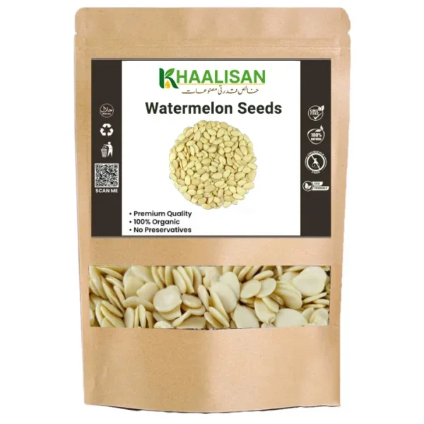 Buy Watermelon Seeds (تربوز کے بیج) online at Khaalisan.com – A powerhouse of protein, essential fats, and antioxidants Watermelon Seeds (تربوز کے بیج) are a powerhouse of protein, magnesium, and healthy fats. Great for energy, skin, male health, and immunity. 100% pure, roasted or raw seeds from Khaalisan.com – perfect for snacking or adding to meals.